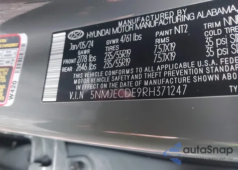 2024 Hyundai Tucson Limited from USA, damaged, VIN 5NMJECDE9RH371247